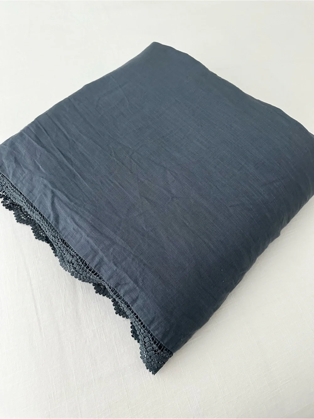 Studio McGee Threshold Navy Lace Border Cotton Slub Duvet Cover